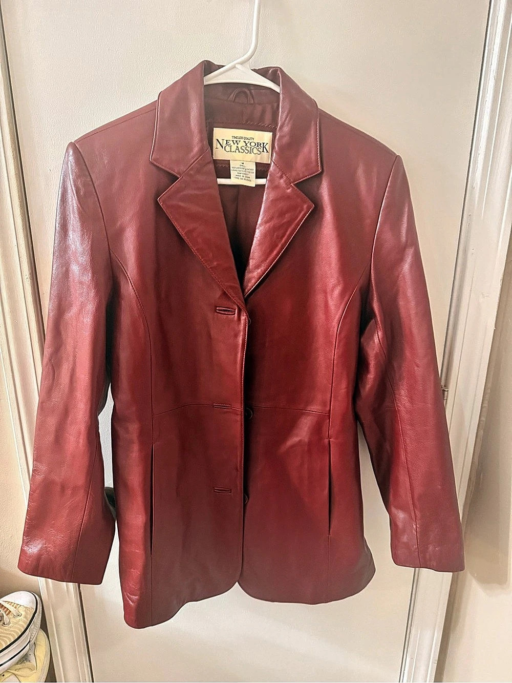 New York Classics Leather Blazer in Red Size Medium Like New